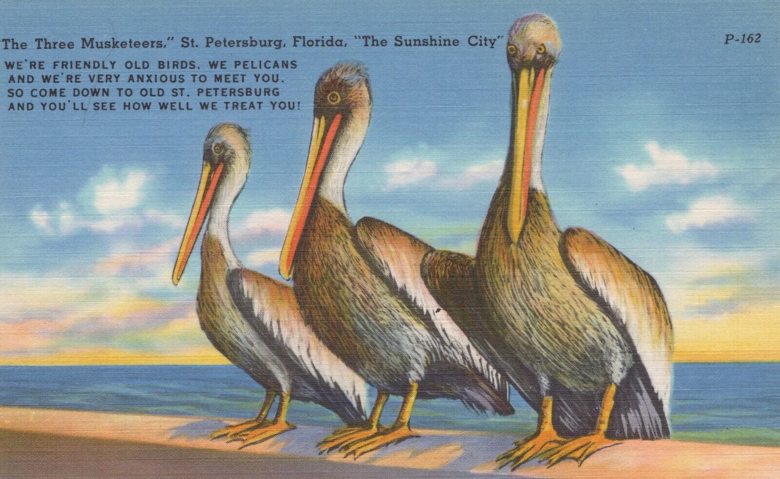 The Three Musketeers St. Petersburg Florida Sunshine City Linen Vintage Postcard