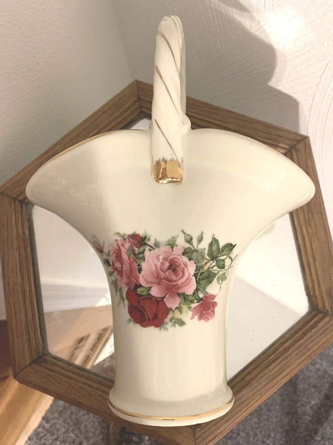 Vintage Vase Formalities Baum Bros Victorian Shabby Chic Porcelain Floral Basket