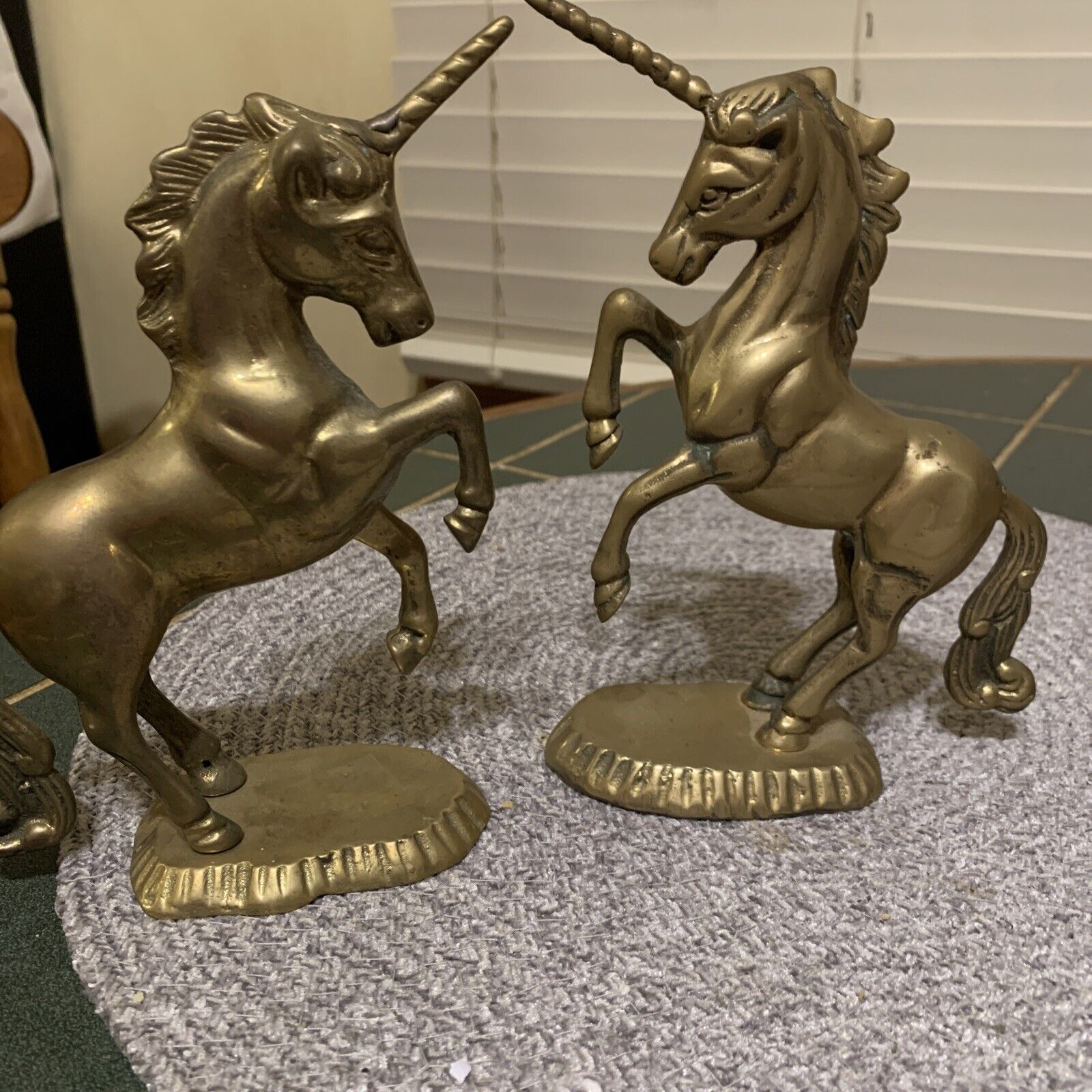Pair of “Vintage” Bronze Unicorns , 7”x5”, Solid, Handmade, Hooves Out, Standing