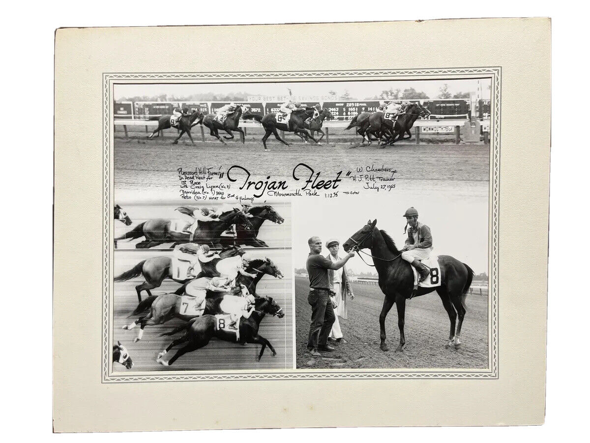Rare Turfotos Horse Racing July 1965 “Trojan Fleet” 11”x14” Mounted Photograph