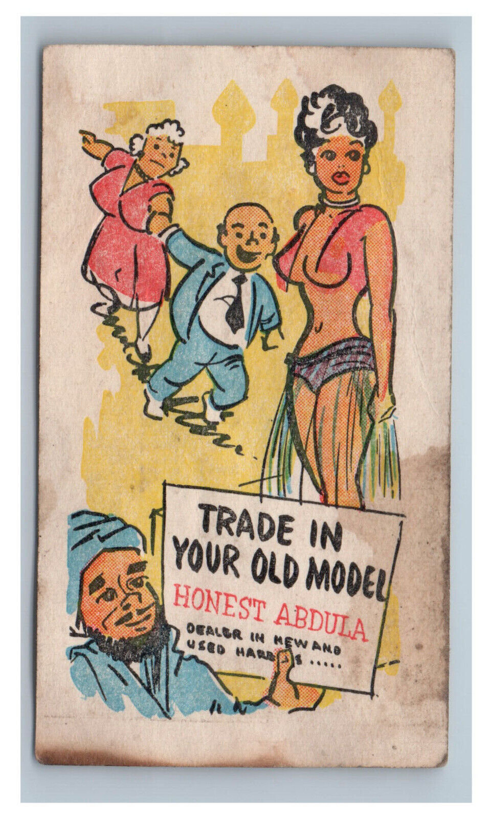 1950s The Elk Chinook MT Business Card Advertising Risque Naughty Comic Abdula