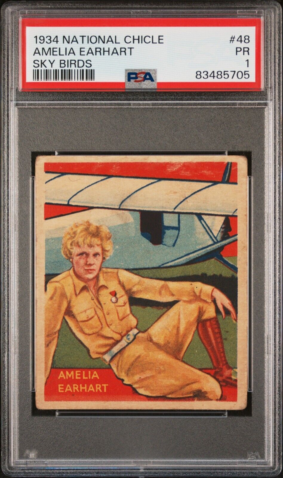 1934 National Chicle Sky Birds Card #48 Amelia Earhart (series 144) PSA 1 PR