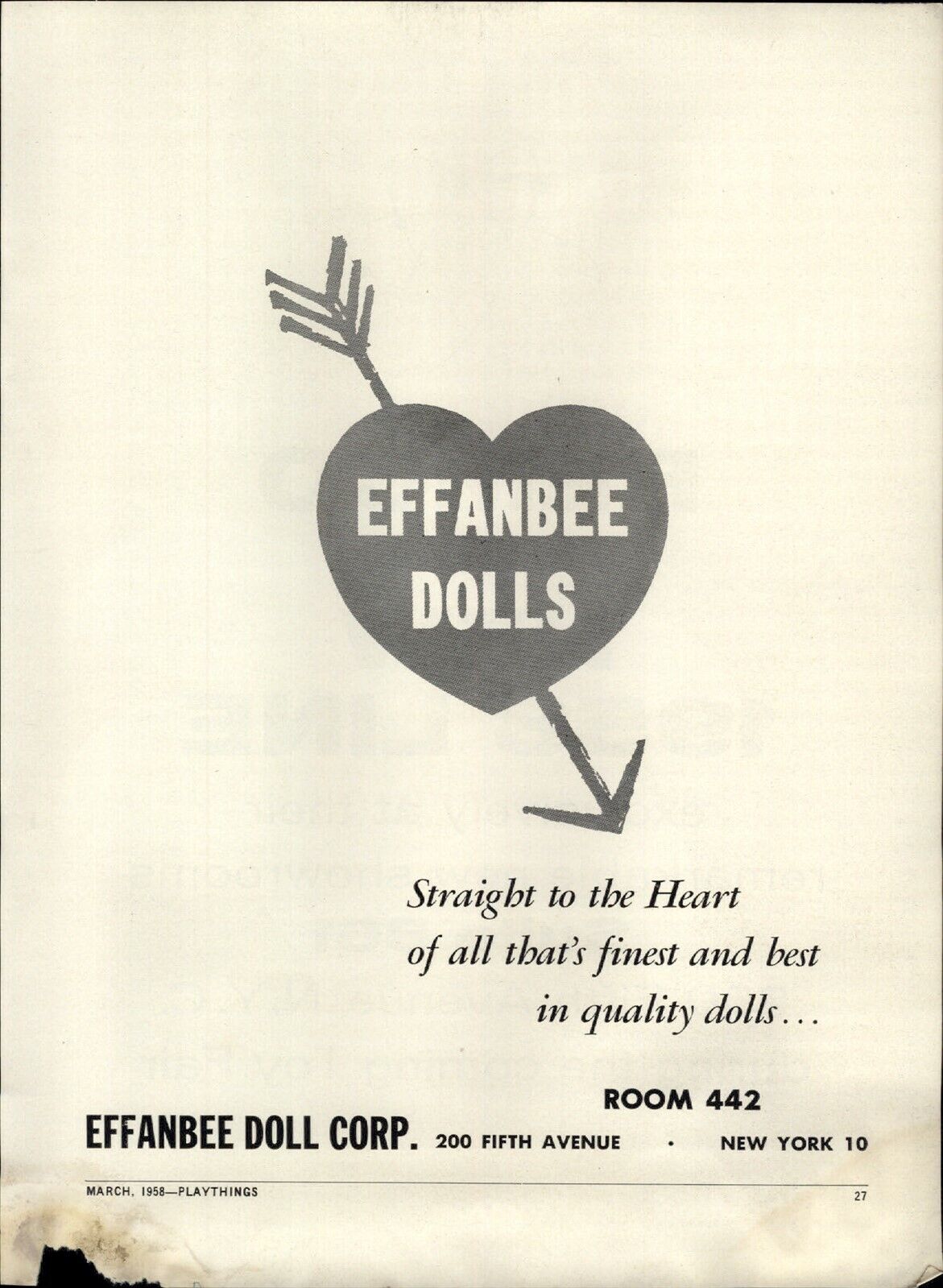 1958 PAPER AD Effanbee F&B Dolls Straight to The Heart