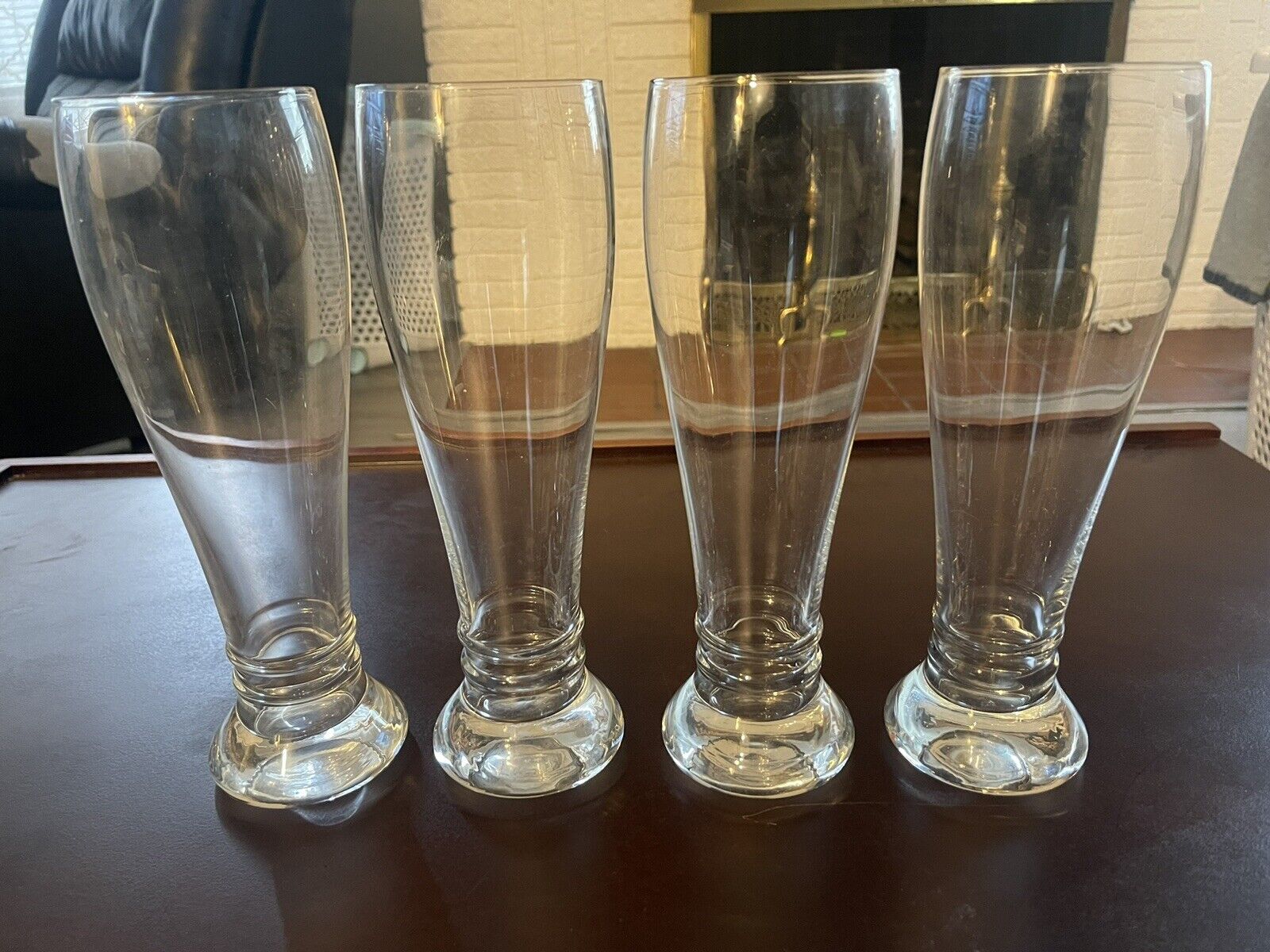 Set Of 4 Vintage Poland Art Glass Bubble Pilsner Glasses Nearly 9in Tall