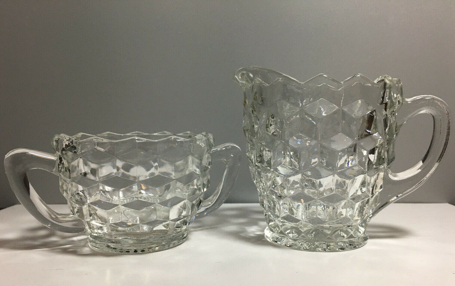Vintage Whitehall Clear Glass Creamer And Sugar Bowl
