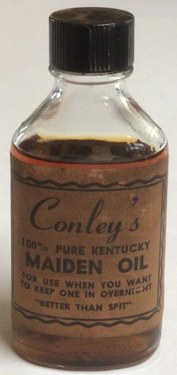 Vintage Conley\'s Kentucky Maiden Oil Bottle Paper Label Risque Funny Gag Gift