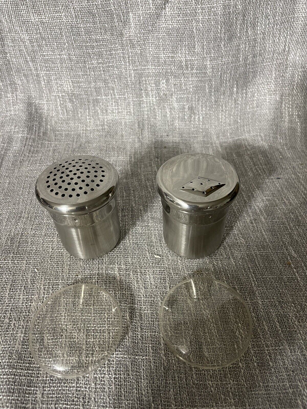 Staineless Steel Salt and Pepper Shakers w/ Clear Plastic Covers Lids