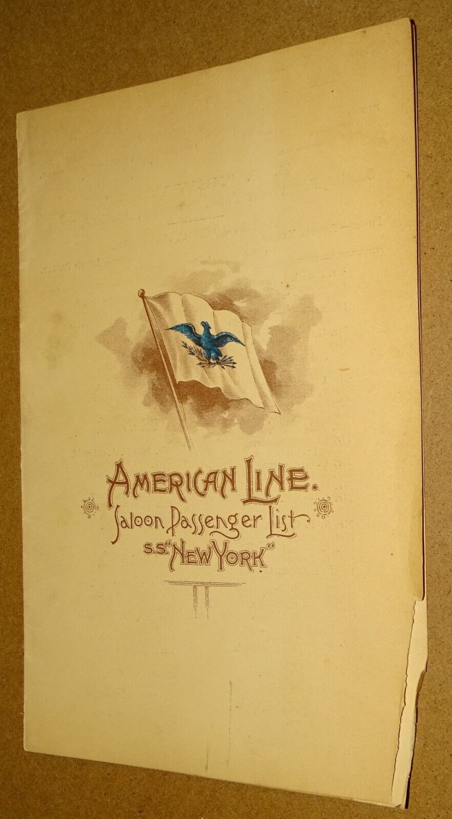 1893 American Line Saloon Passenger List S.S. NEW YORK (to Southampton)