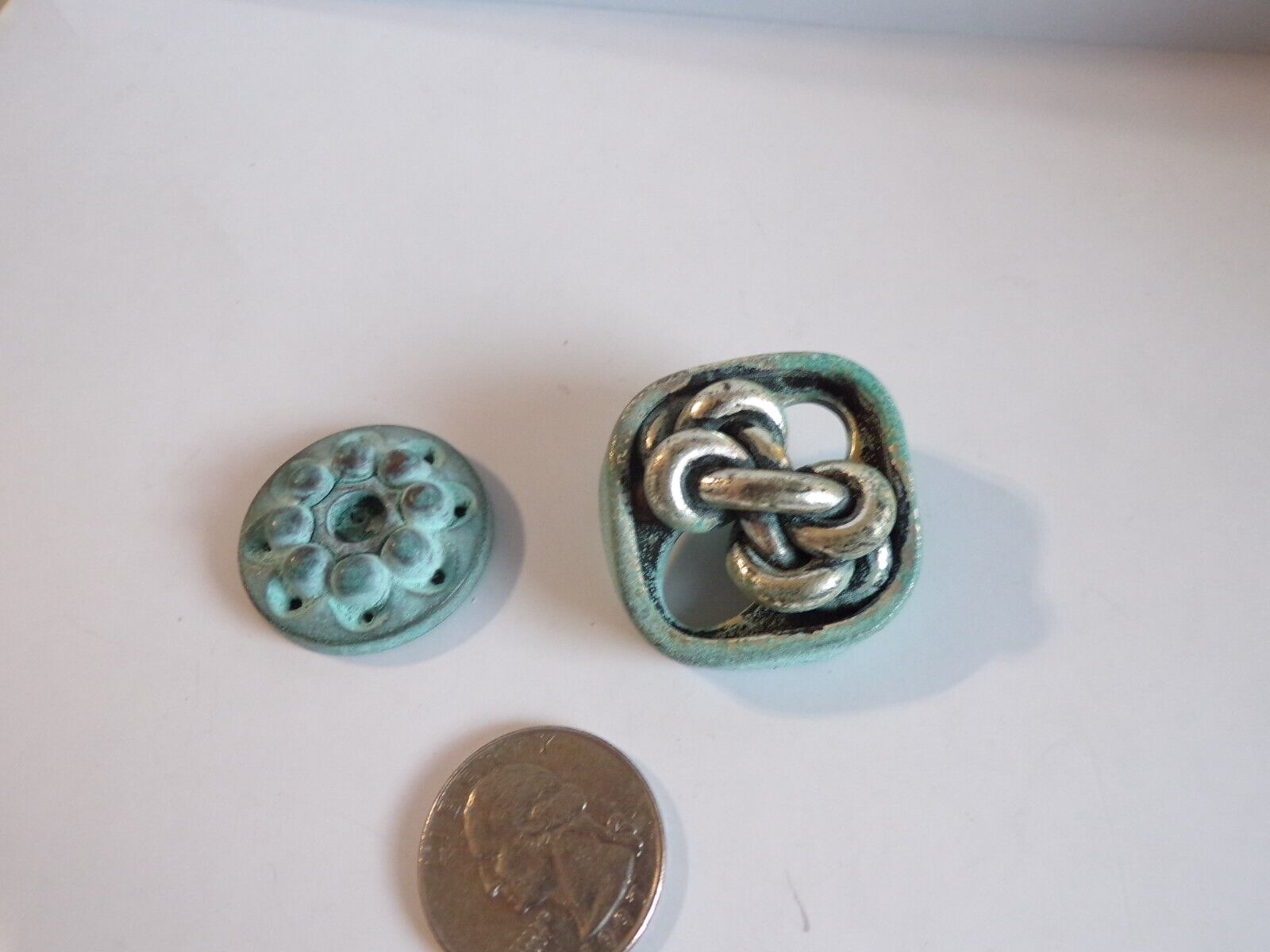 Vintage Metal Buttons, 1930\'s Blue Patina Collectible Buttons, Lot of 2