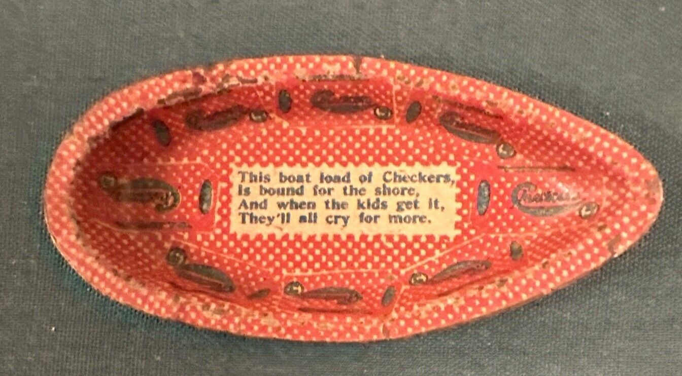 1920\'s TIN CHECKERS POPCORN CONFECTION BOAT PRIZE CRACKER JACK TOY Shotwell