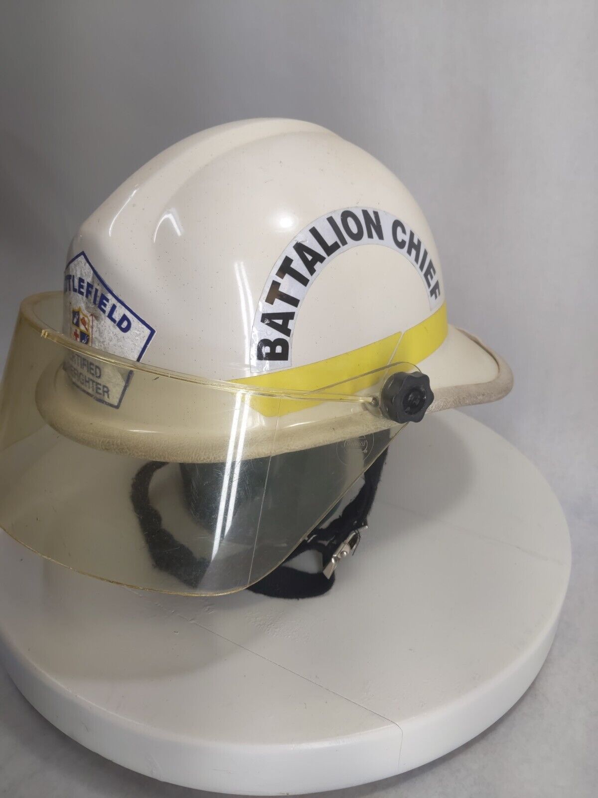 Vintage Hard Boiled Bullard Chief Fireman Helmet w/ Faceshield & Heat Shield R74