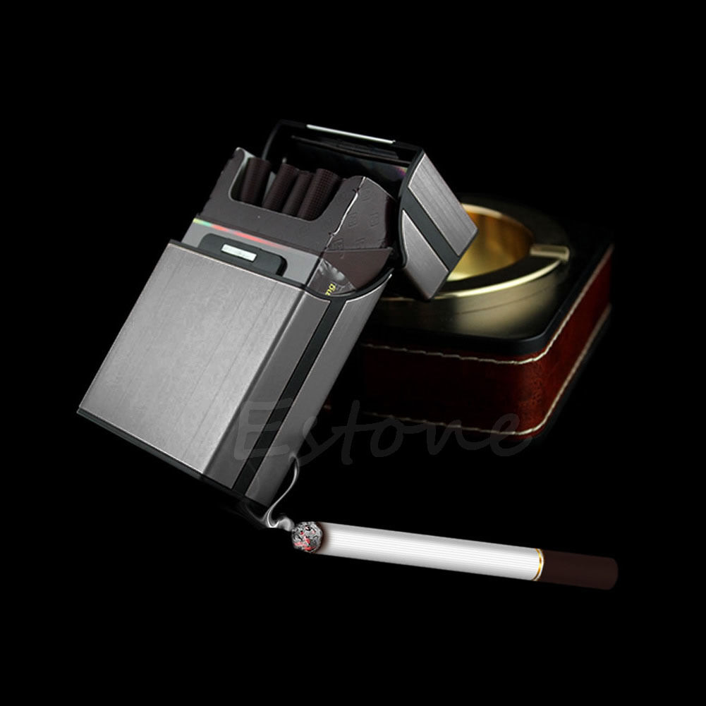 Black Aluminum Metal Cigar Cigarette Box Holder Pocket Tobacco Storage Case