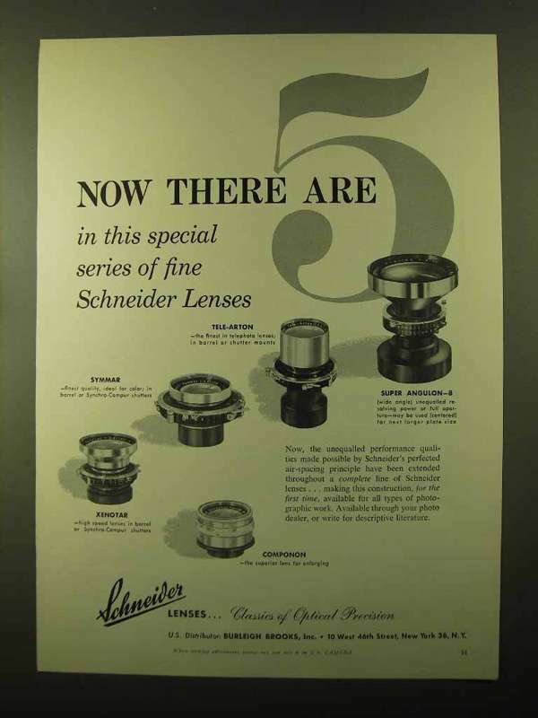 1957 Schneider Lens Ad - Symmar, Tele-Arton, Xenotar