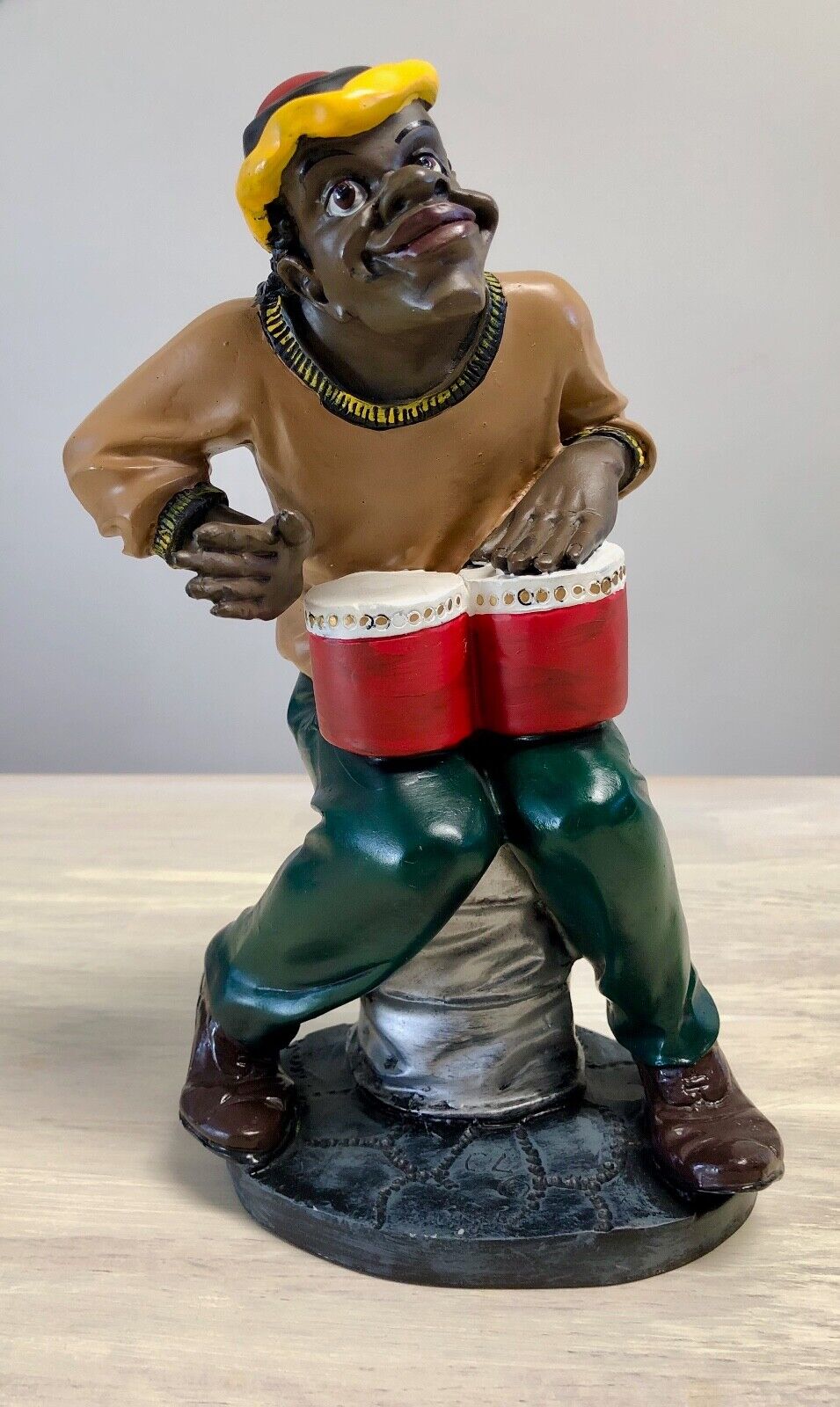Reggae Rasta Musician Bongo Player Hand Sculpted Clay Statue Signed Vintage