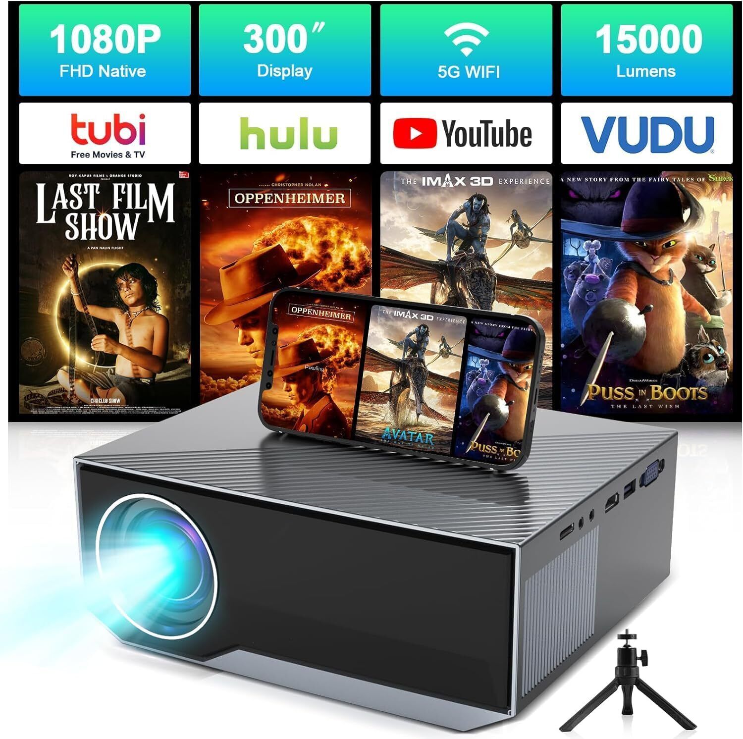 Projector with Wifi and Bluetooth, ZDK Native 1080P FHD 15000Lumens Mini gary 