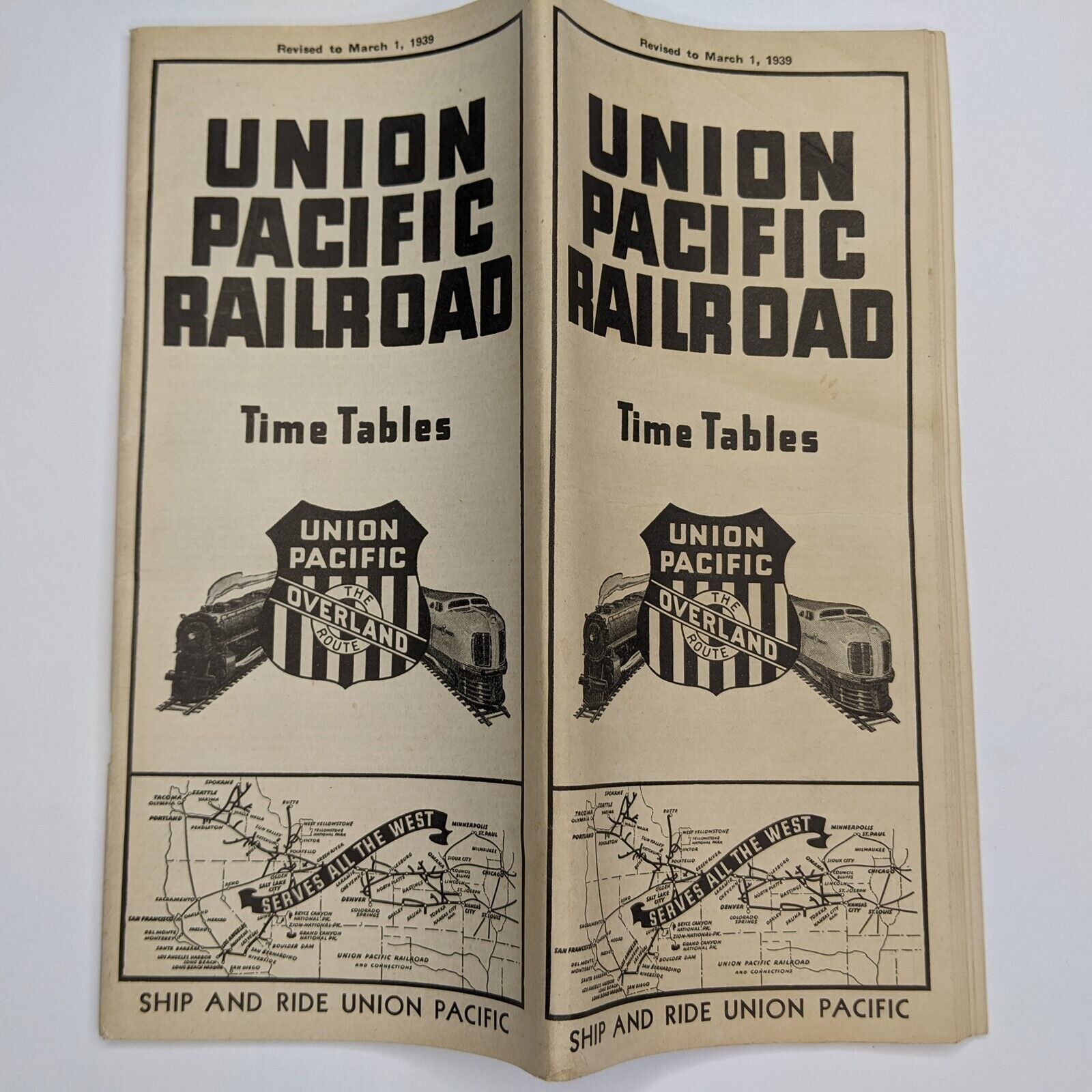 Mar 1939 Union Pacific Railroad Public Timetable Overland Route Train Map UP 4U