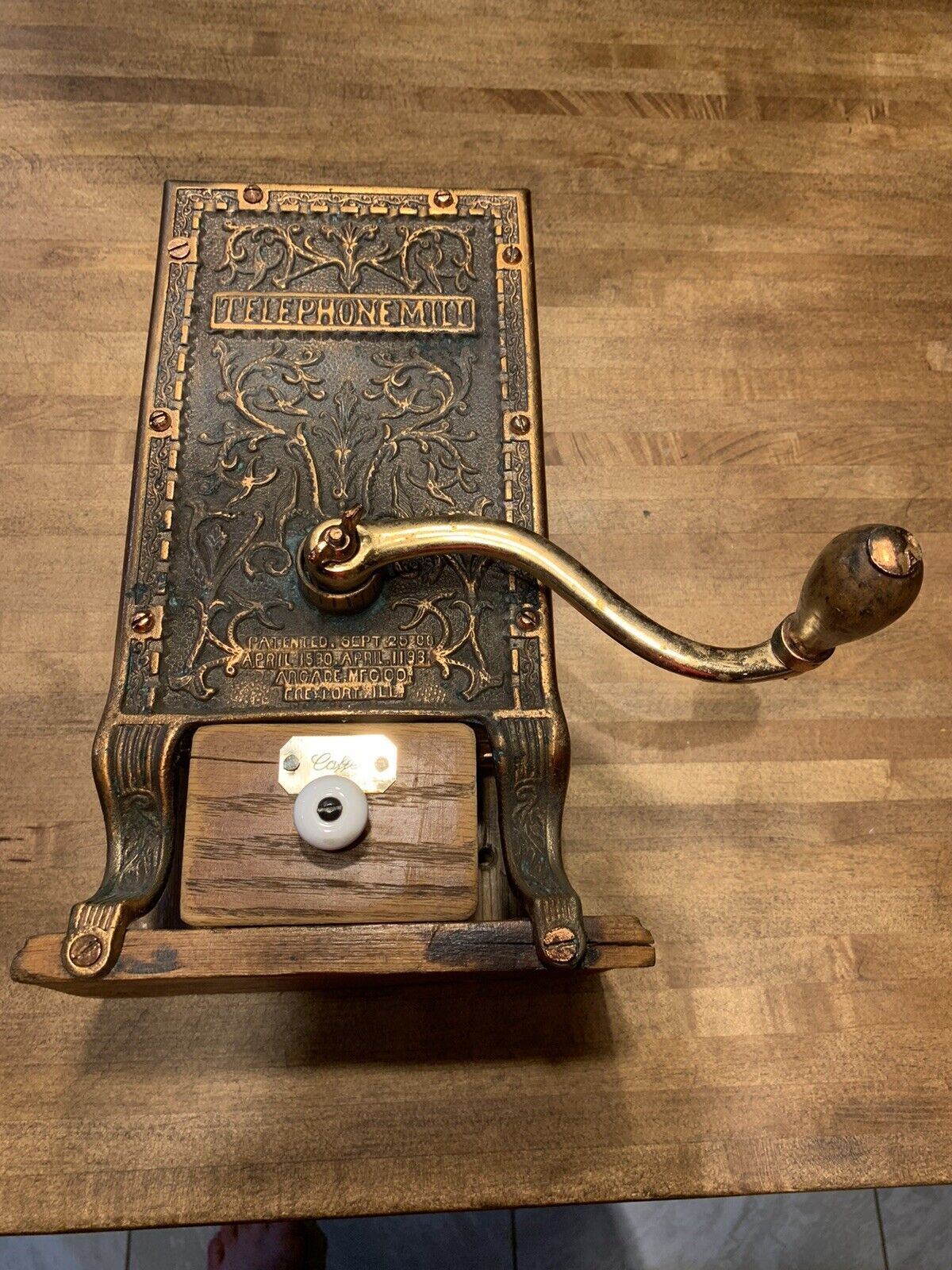 Telephone Mill - Arcade MFG Cast Iron Coffee Mill - Antique Grinder - 1890’s