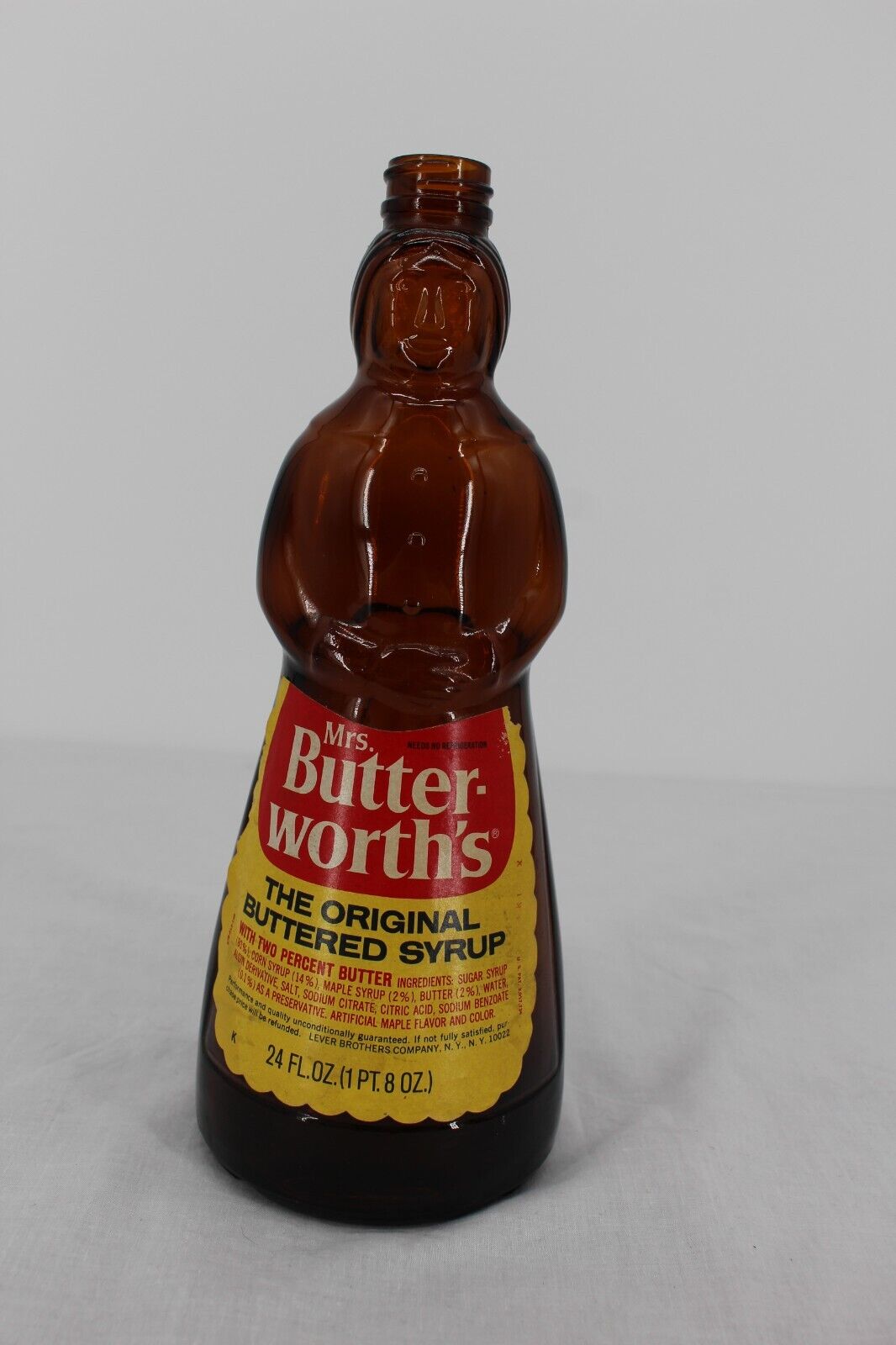 Vintage Mrs Butterworths Syrup Bottle 24 oz Brown Amber Glass 1970 Label No Lid