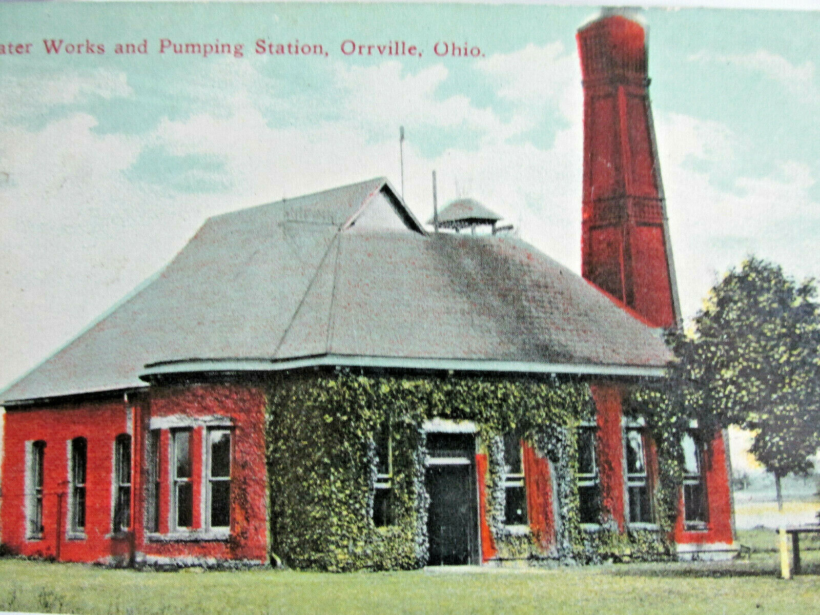 vintage ORRVILLE OHIO Oh., Postcard WATER WORKS And PUMPING STATION 1908-1912 TM