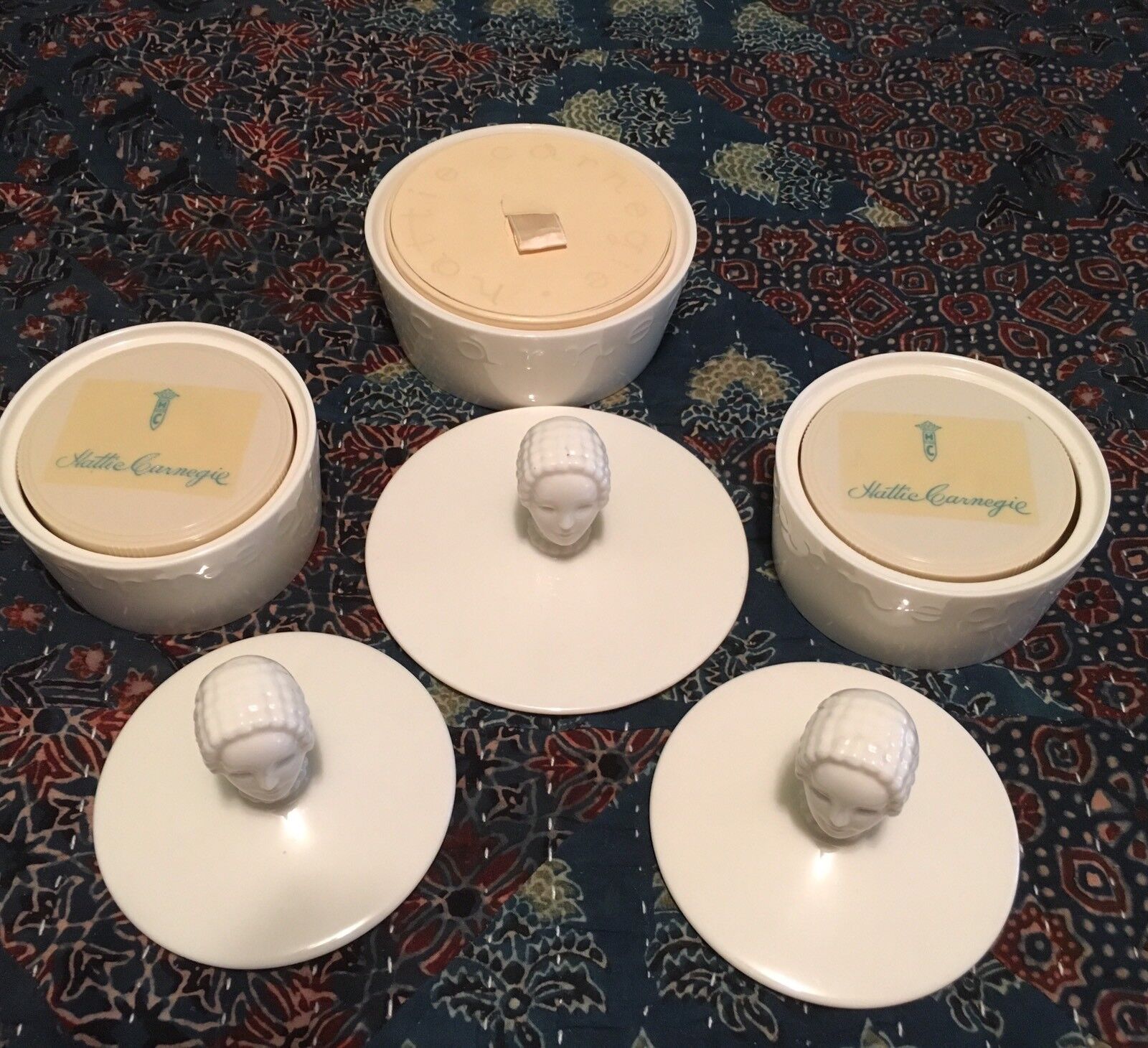Vintage Hattie Carnegie Lenox Porcelain Powder Boxes Set Of Three EUC Rare
