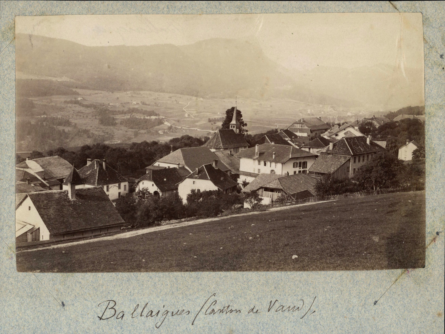 Ballaigues, Switzerland, canton of Vaud, village view. Vintage Albumen Print.