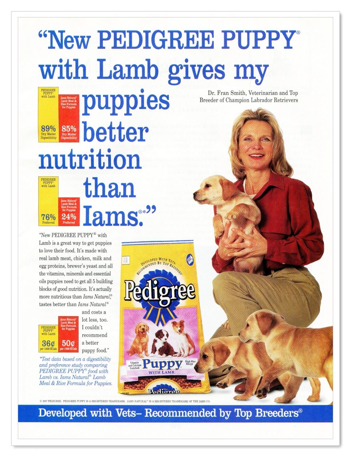 Pedigree Puppy Food Dr. Fran Smith Vintage 1997 Full-Page Print Magazine Ad