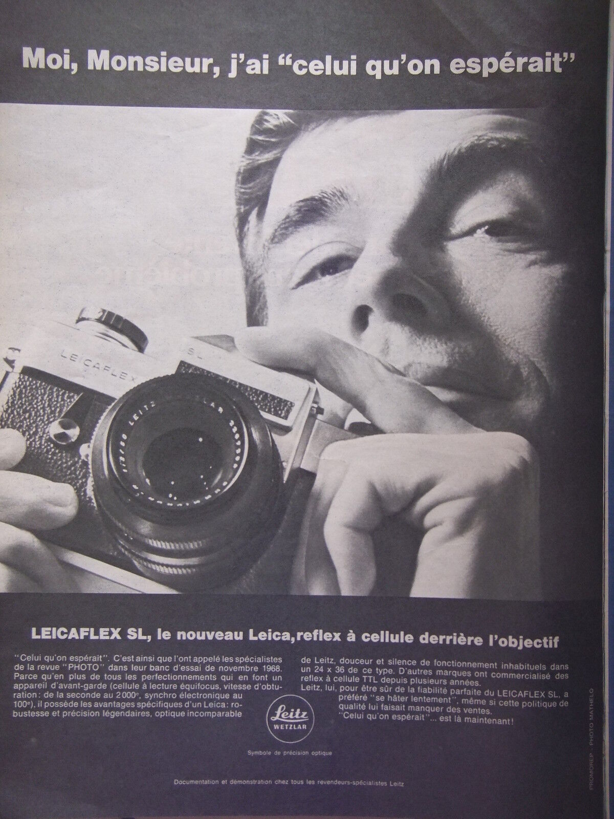 1969 LEICAFLEX SL LEICA REFLEX BEHIND LENS ADVERTISING - AD