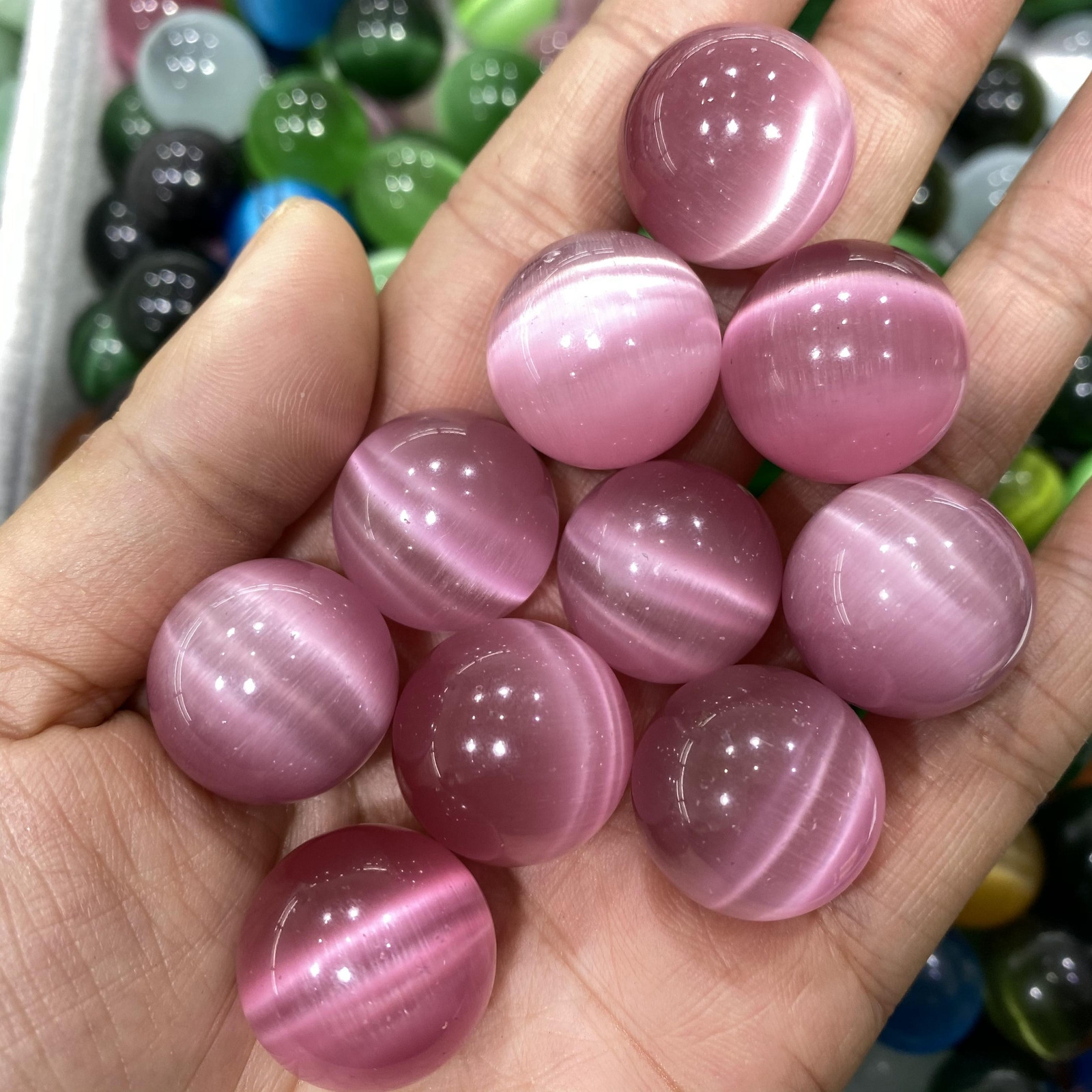 10pcs Wholesale Pink Cat's Eye Ball Quartz Crystal Sphere Reiki Healing 20mm+
