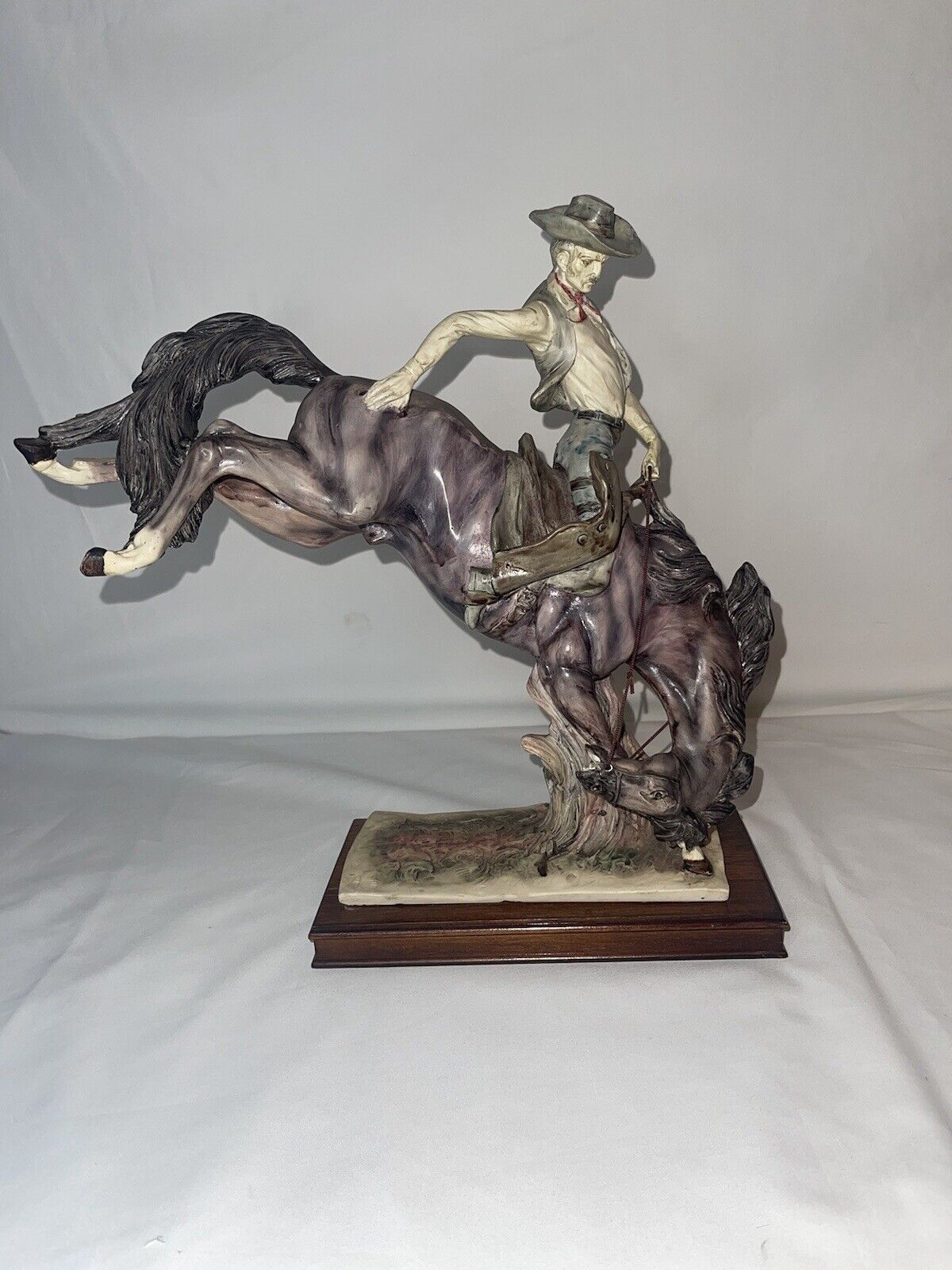 Bucking Bronco Cowboy Horse Porcelain Statue Vintage 1970’s