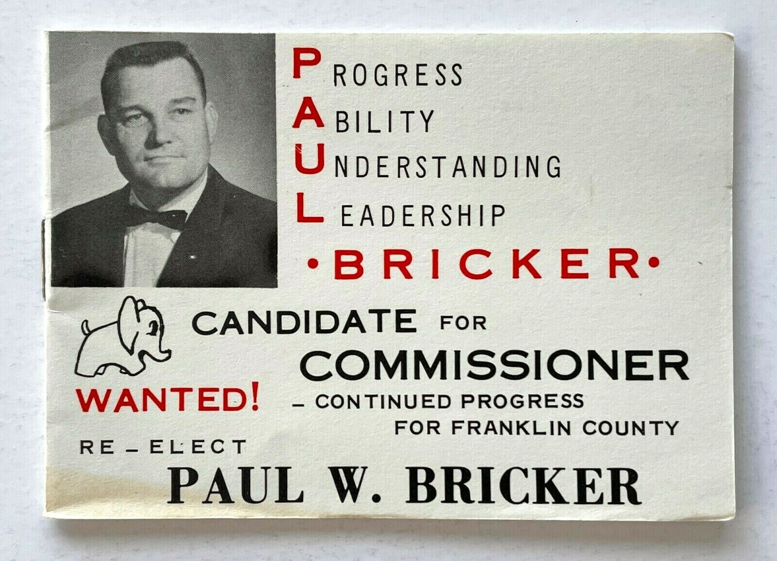 1960s Vote Paul Bricker Franklin County Co Pennsylvania Vtg Political Notepad PA