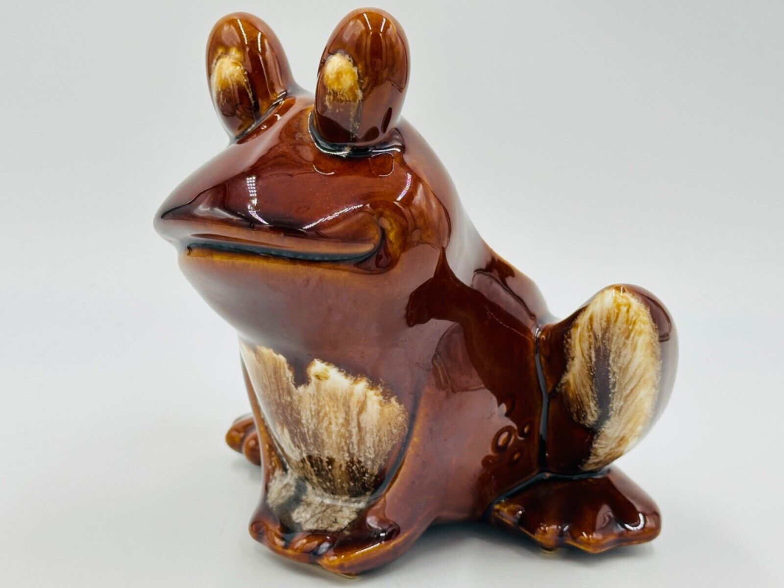Vintage Hull Brown Big Eyed Frog Planter F70 Brown Drip Ceramic Hard to Find