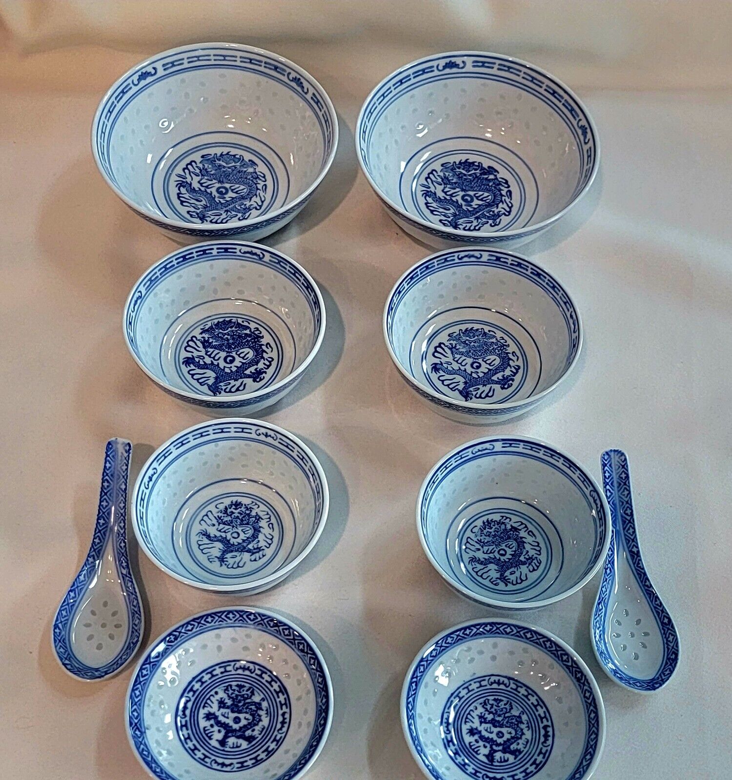 VTG Chinese Rice Different Size Bowls W/ Two Spoon . #70