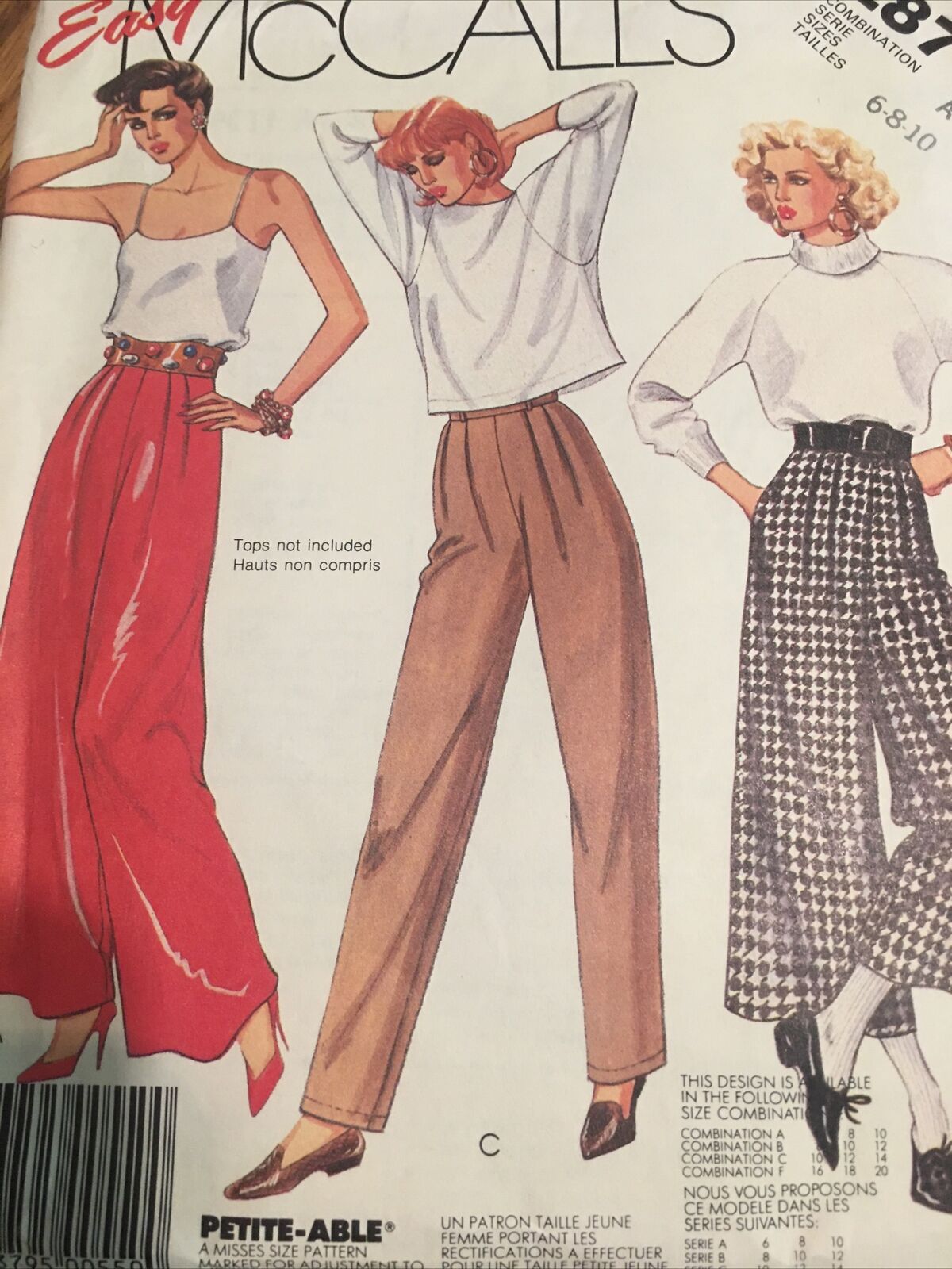 1986 McCalls 2871 Vintage Sewing Pattern Womens Pants Size 6 8 10