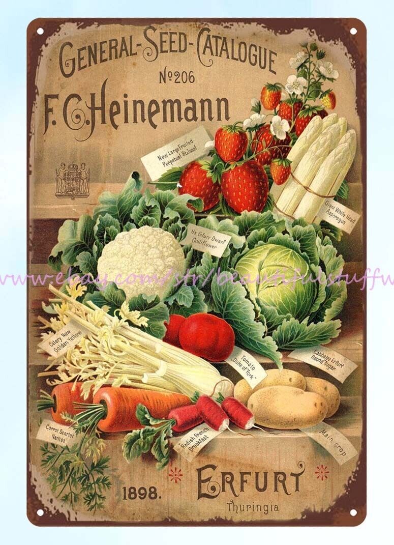 1898 fruits vegetables F. C. Heinemann seeds metal tin sign Tin Plaque wall art
