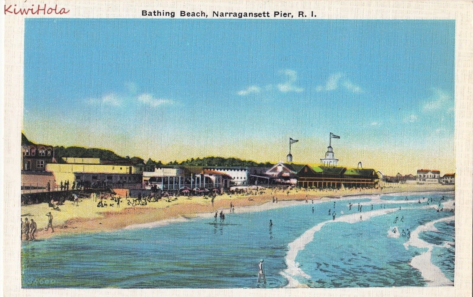 Postcard Bathing Beach Narragansett Pier RI Rhode Island