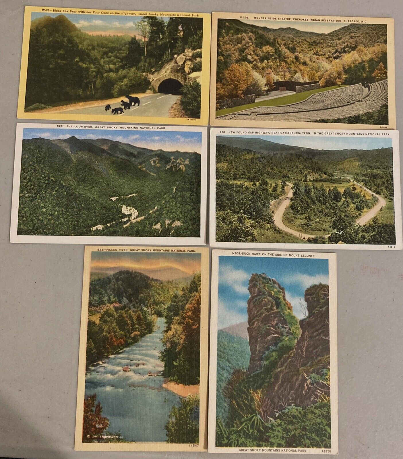 Great Smoky Mountains NP Vintage 1940's to 1950's Linen Postcards Lot of 6