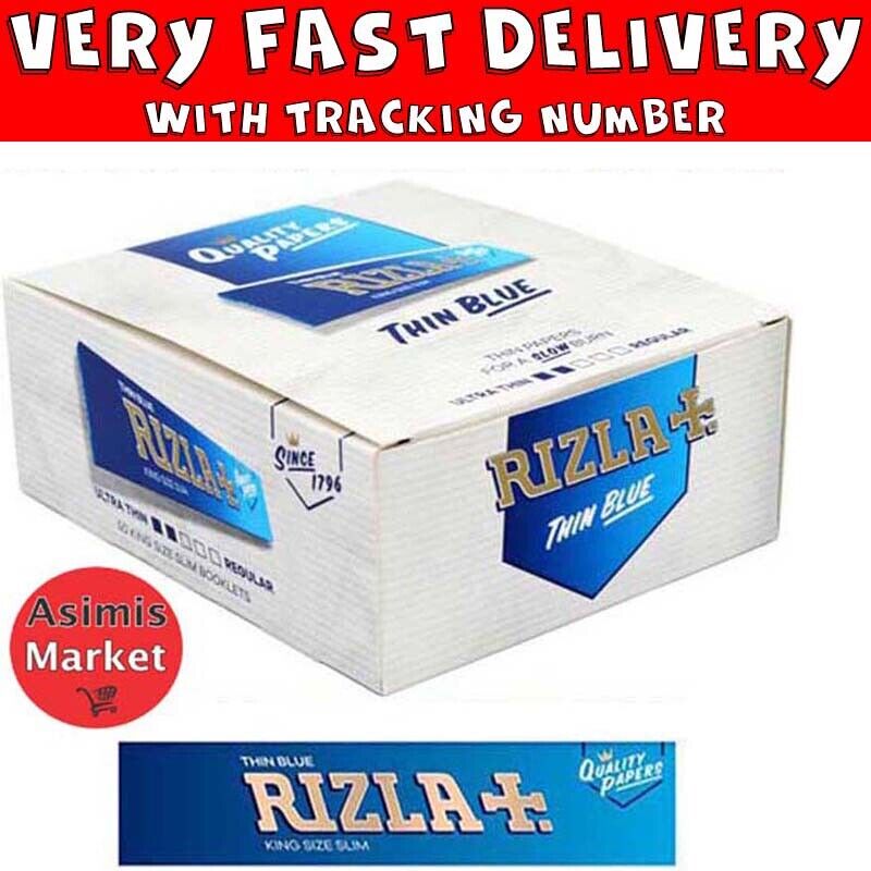 Rizla Blue Thin King Size Slim Rolling Papers Full Box 50 Packs x 32 Sheets