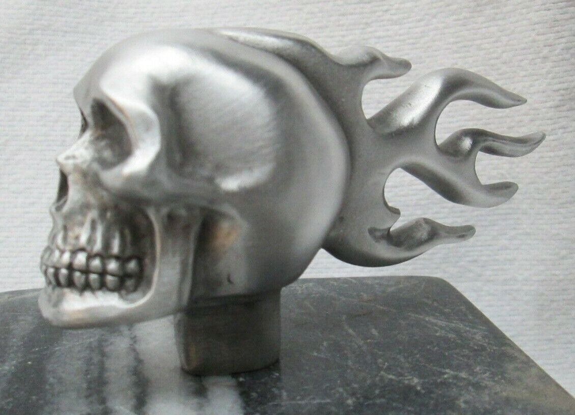 rare vintage flaming skull  ratrod hotrod car hood ornament 
