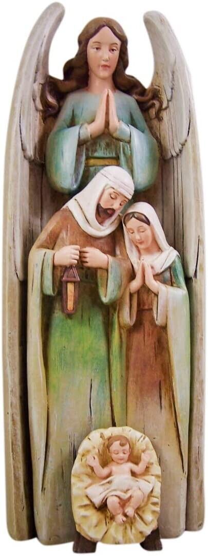 Three Piece Resin Stacking Angel with Holy Family Nativity Figurine Statue Set