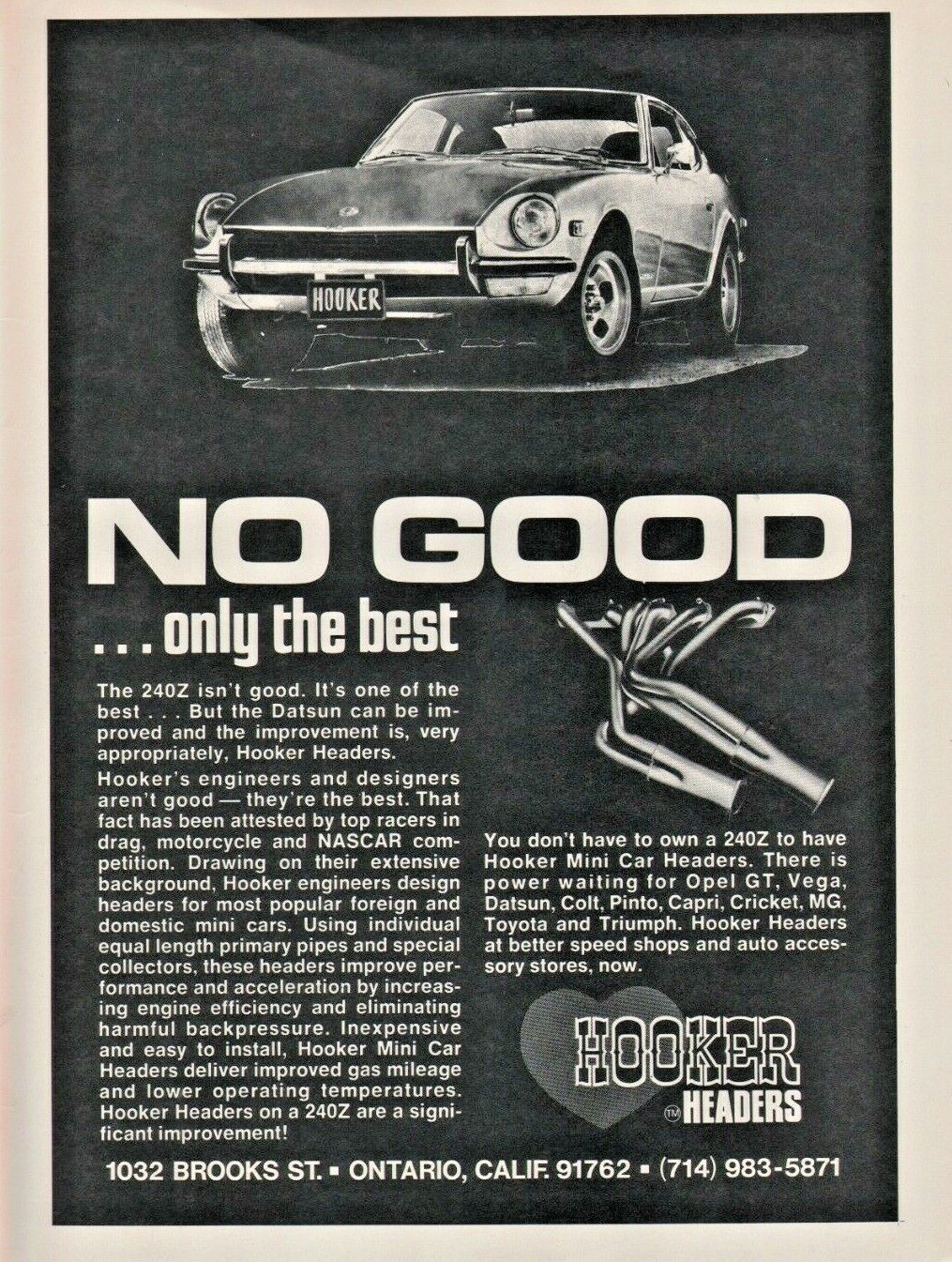 1972 Datsun 240Z Hooker Headers - Vintage Automobile Ad