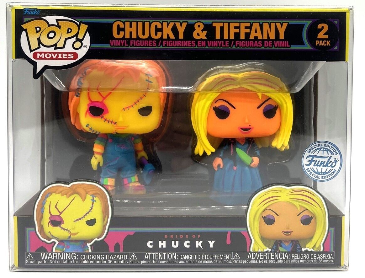 Funko Pop Bride of Chucky Tiffany & Chucky Blacklight 2 Pack Special Edition