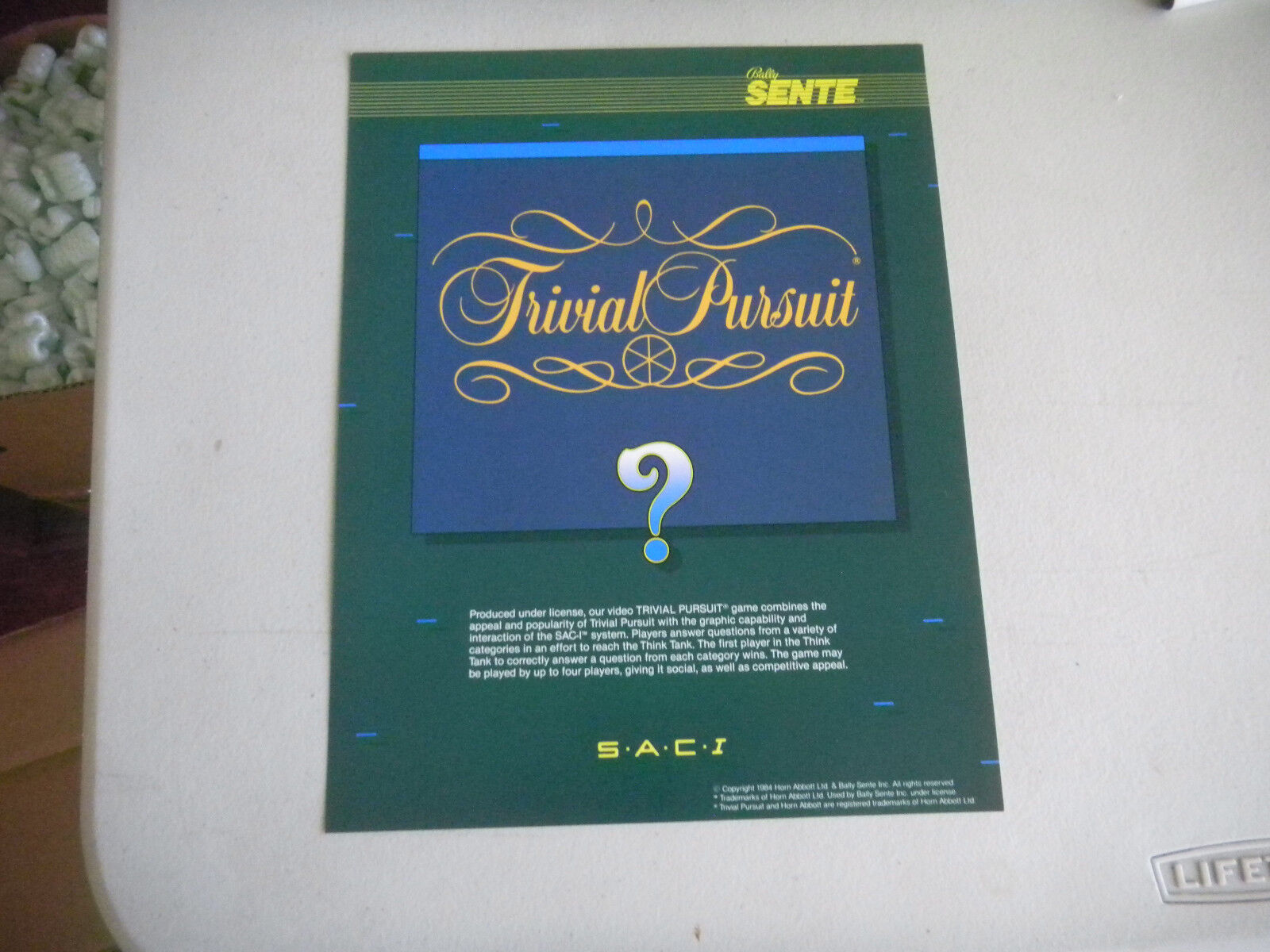 NOS ORIGINAL 1985 BALLY SAC SENTE TRIVIAL PURSUIT  ARCADE VIDEO GAME  FLYER