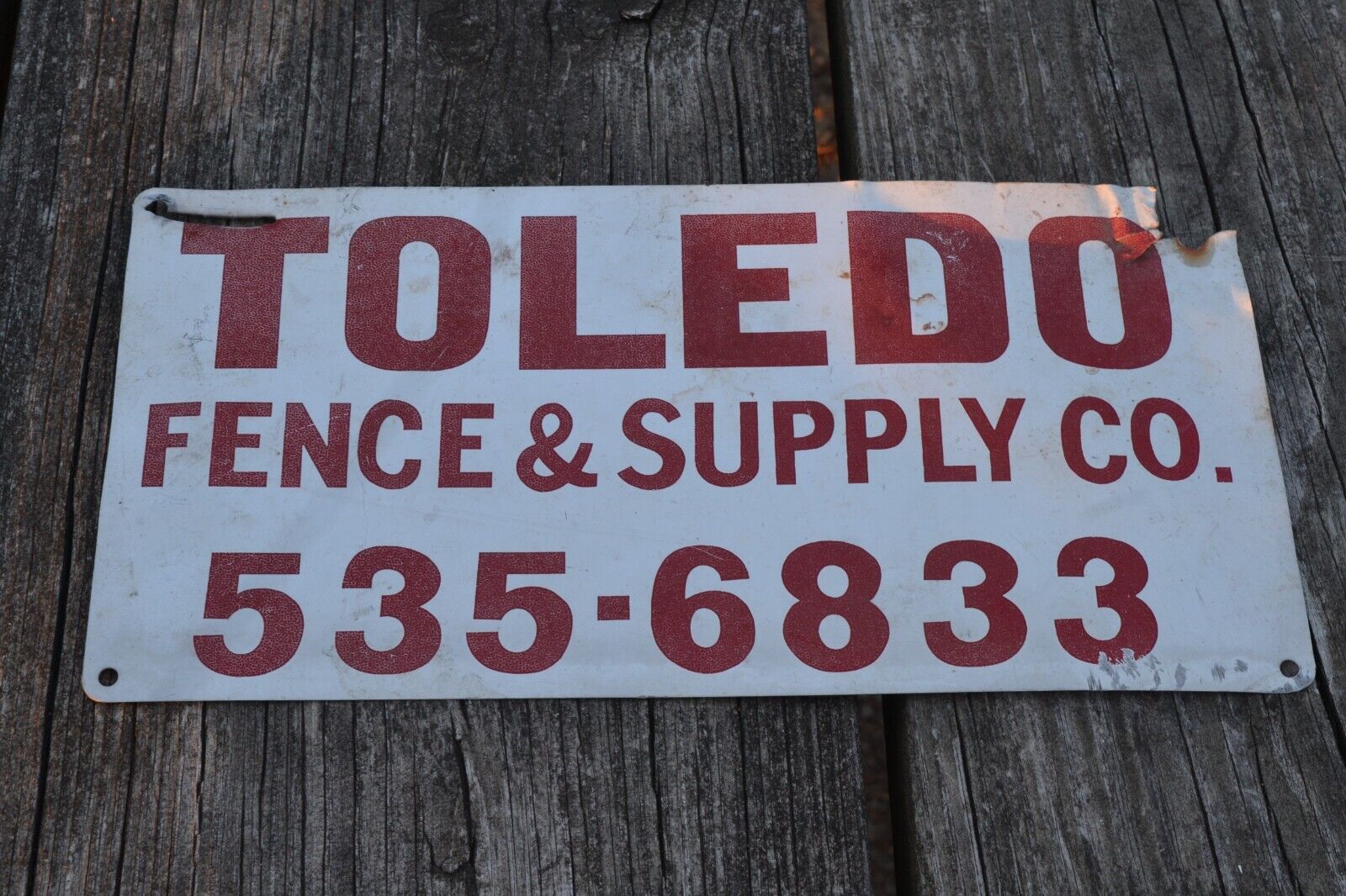 VINTAGE TOLEDO FENCE & SUPPLY 6x12 PAINTED METAL SIGN OHIO CHAIN LINK GATE DOOR