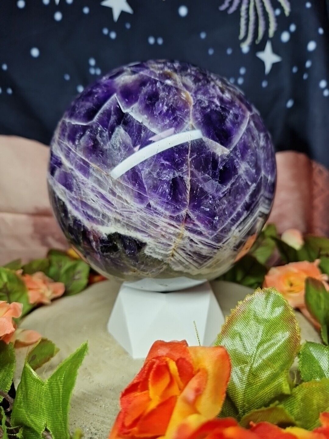 Stunning Dream Amethyst Crystal Sphere 12.5cm 2.73kg & Stand - Chevron Patterns