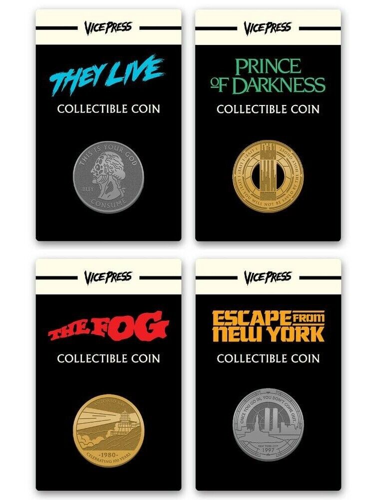 ⚡SET OF 4⚡1980\'s JOHN CARPENTER\'S They Live The Fog 4 Collectible Coins *NEW* 🪙