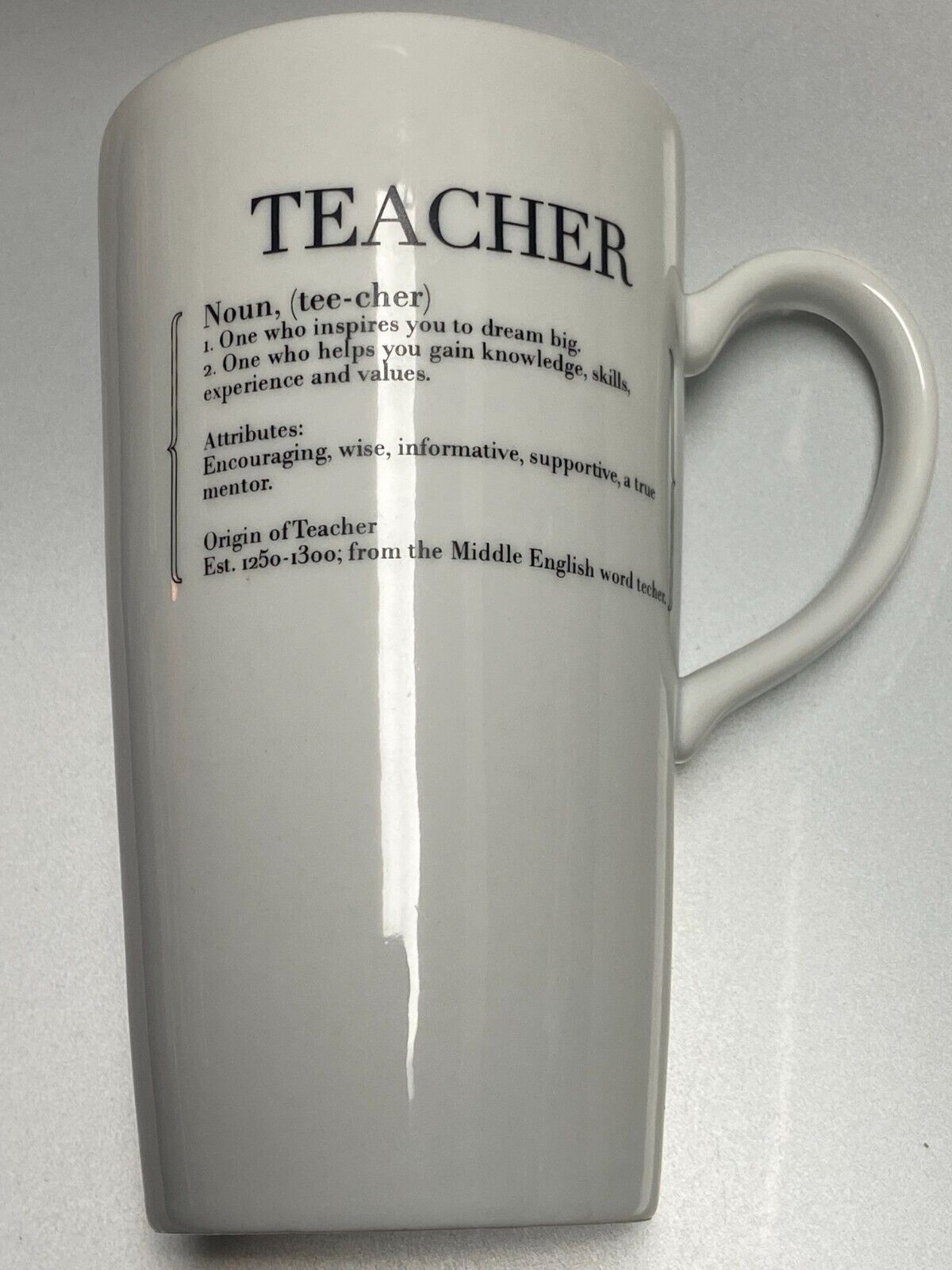 Nice Williams Sonoma TEACHER English Definition Tall Large Coffee Mug RARE Minty