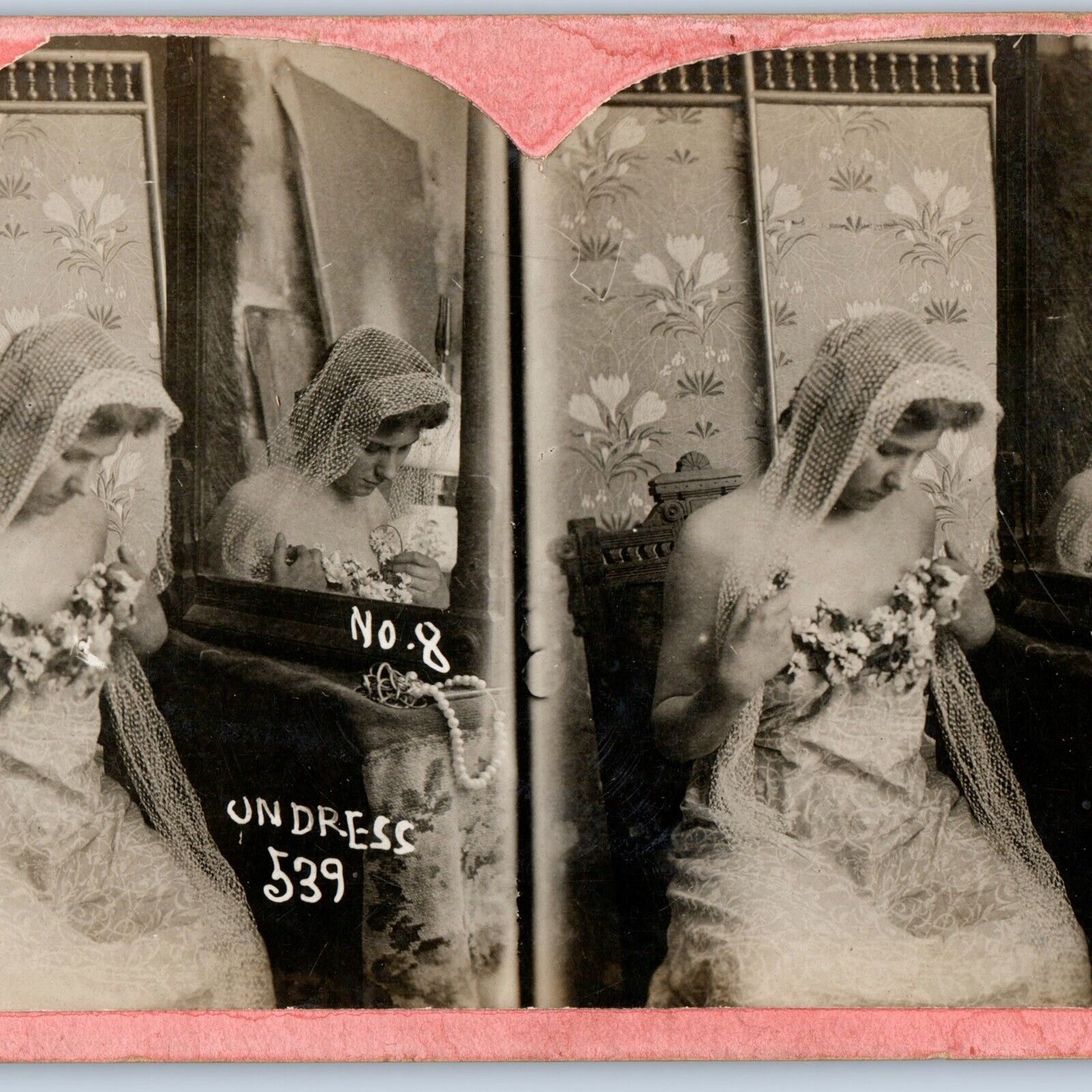c1900s Lovely Young Lady Undress Dress Real Photo Stereoview Sexy Girl Woman V46
