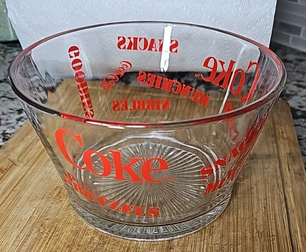 VTG 1980s Coca-Cola Coke Heavy Glass Snack Pretzel Candy Bowl Ice Bucket 7