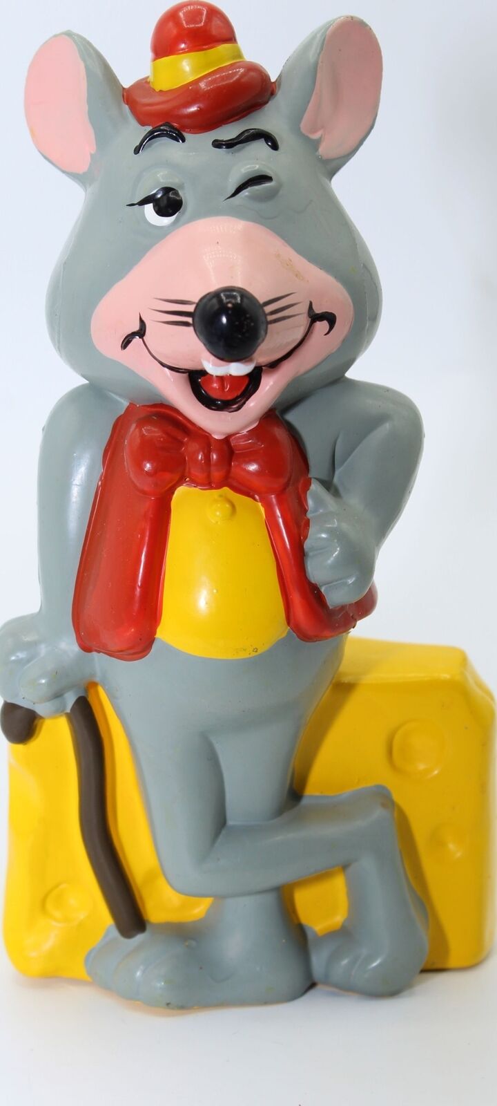 Vintage 1985 Chuck-E-Cheese Pizza Winking Mouse Coin Piggy Bank Figurine 6.5