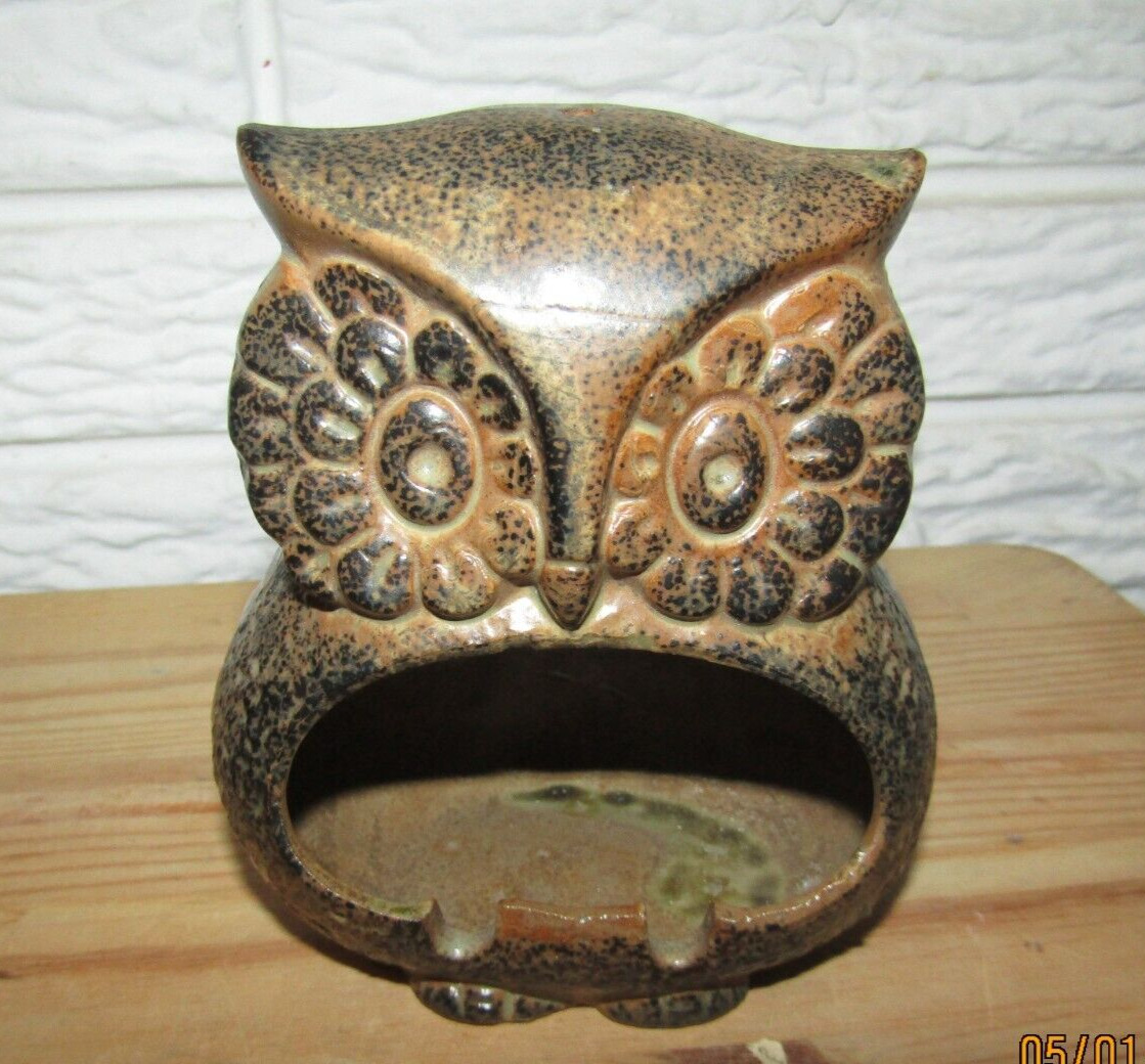 Vintage Hanging Owl Ashtray MCM Ceramic Nagoya Japan National Silver Stoneware
